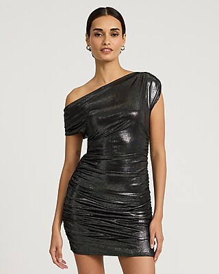 Metallic Ruched Off The Shoulder Mini Dress