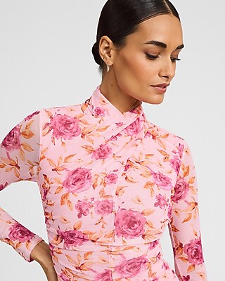 Floral Mesh Twist Mock Neck Maxi Sheath Dress - image 2