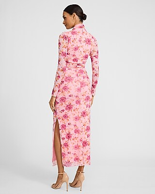 Floral Mesh Twist Mock Neck Maxi Sheath Dress - image 3