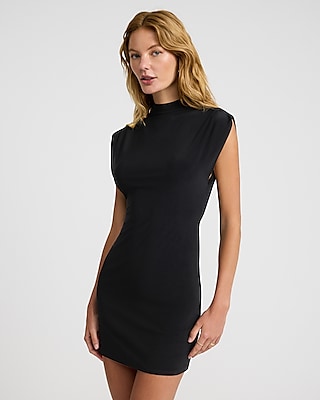 Mock Neck Cap Sleeve Mini Dress