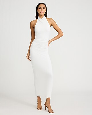 Mesh Halter Low Back Maxi Sheath Dress