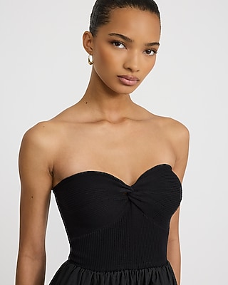 Mixed Media Strapless Sweetheart Midi Fit And Flare Dress | Express