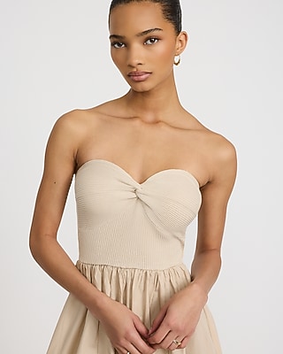 Mixed Media Strapless Sweetheart Midi Fit and Flare Dress