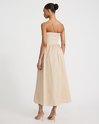 Mixed Media Strapless Sweetheart Midi Fit and Flare Dress