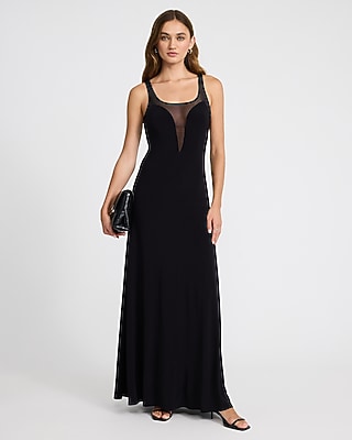 Mesh Pieced Scoop Neck Sleeveless Maxi Dress | Express