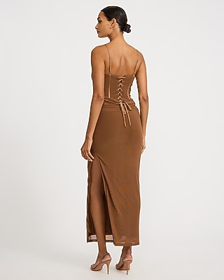 Mesh Corset Draped Front Maxi Dress