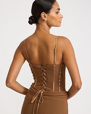 Mesh Corset Draped Front Maxi Dress