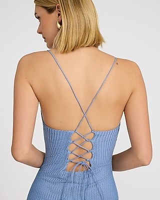 Textured Scoop Neck Lace Up Back Midi Slip Dress