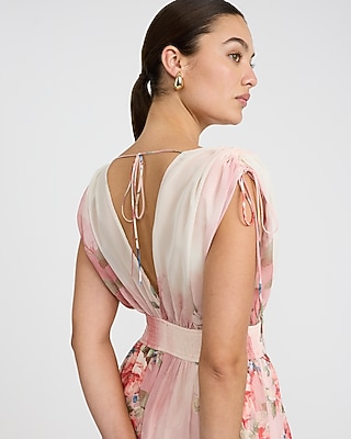 Floral Chiffon V-Neck Tie Back Maxi Dress - image 2