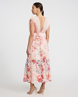 Floral Chiffon V-Neck Tie Back Maxi Dress - image 3