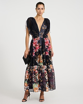 Floral Chiffon V-Neck Tie Back Maxi Dress - image 4