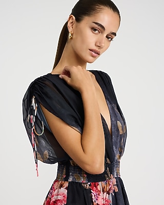 Floral Chiffon V-Neck Tie Back Maxi Dress - image 5