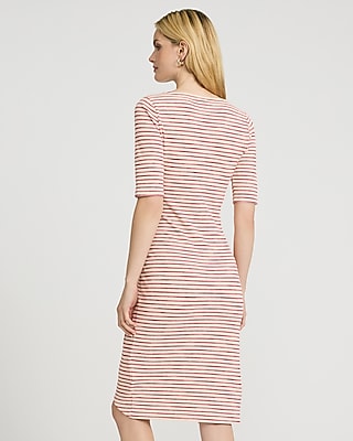 Textured Waffle Striped Scoop Neck Wrap Mini Sheath Dress