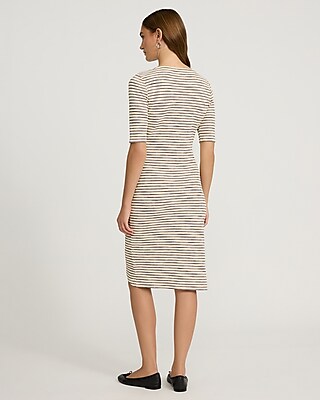 Textured Waffle Striped Scoop Neck Wrap Mini Sheath Dress