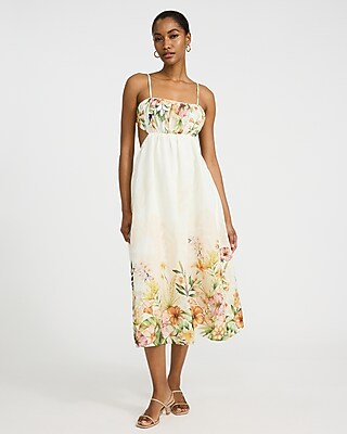 Floral Scoop Neck Tie Back Cutout Midi Dress | Express