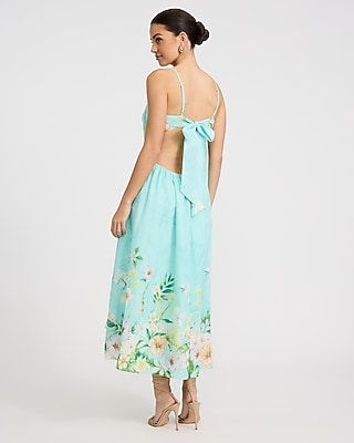 Floral Scoop Neck Tie Back Cutout Midi Dress - image 3