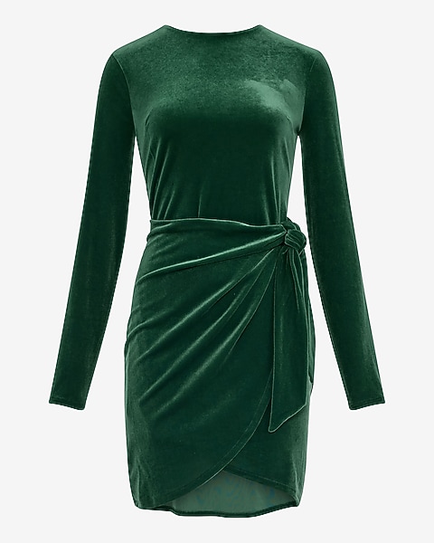velvet long sleeve dress green Hyacinth House Emerald Burnout Oaklynn Mini Emerald Green Velvet / XS and a Mermaid silhouette Velvet Crew Neck Long Sleeve