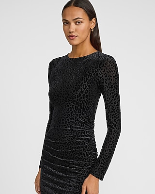 knee length dresses for ladies Long Sleeve Leopard Sequin Shift Dress $66 – The Rusty Flame Candle Co. &  Home Mercantile main image 0