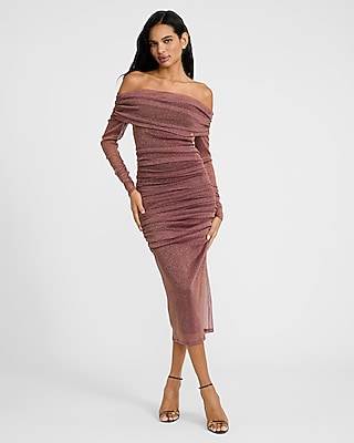 Mesh Leopard One Shoulder Asymmetrical Midi Dress | Express