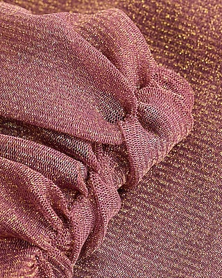 Metallic Mesh Fold Over Off The Shoulder Ruched Midi Dress