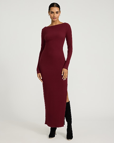 knee length dresses for ladies BOAT NECK FLOWER RUCHED MAXI DRESS IN RED | CULT MIA