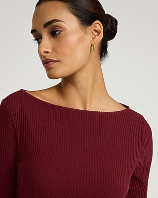 Ribbed Knit Boat Neck Long Sleeve Maxi Sheath Dress