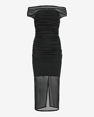 Mesh Off The Shoulder Ruched Maxi Dress - image 4