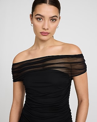 Mesh Off The Shoulder Ruched Maxi Dress - image 2