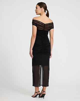 Mesh Off The Shoulder Ruched Maxi Dress - image 3