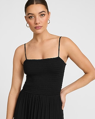 Square Neck Sleeveless Smocked Cutout Maxi Dress with Pockets