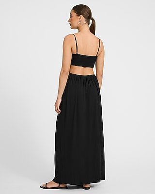 Square Neck Sleeveless Smocked Cutout Maxi Dress with Pockets