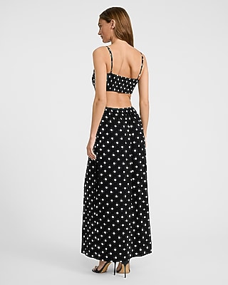 Polka Dot Square Neck Sleeveless Smocked Cutout Maxi Dress with Pockets