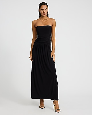Strapless Ruched Drop Waist Maxi Dress | Express