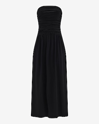Strapless Ruched Drop Waist Maxi Dress