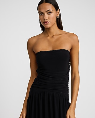 Strapless Ruched Drop Waist Maxi Dress