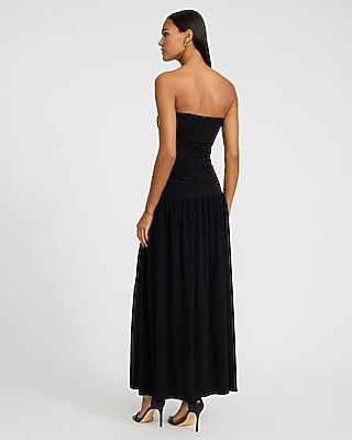 Strapless Ruched Drop Waist Maxi Dress
