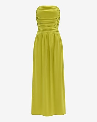 Strapless Drop Waist Ruched Maxi Fit And Flare Dress | Express
