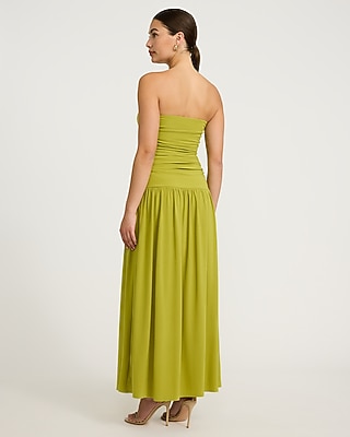Strapless Drop Waist Ruched Maxi Fit And Flare Dress | Express