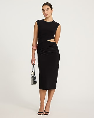 bodycon v neck midi dress Body Contour High Compression V-neck Ruched Midi Dress