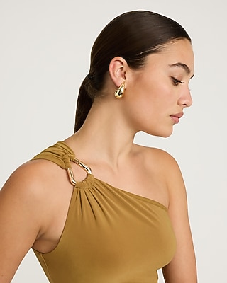 One Shoulder Gold Hardware Maxi Sheath Dress - image 2