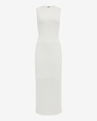 Textured Knit Crew Neck Sleeveless Midi Sheath Dress