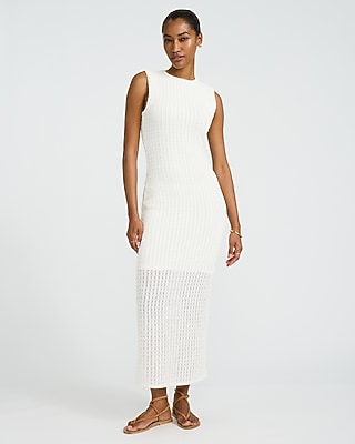 Textured Knit Crew Neck Sleeveless Midi Sheath Dress