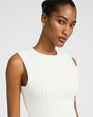 Textured Knit Crew Neck Sleeveless Midi Sheath Dress