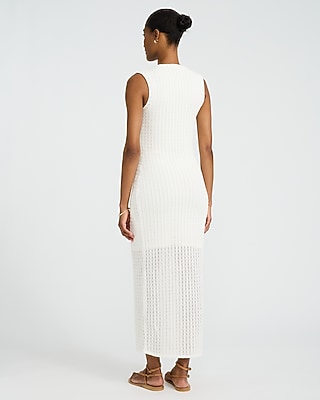 Textured Knit Crew Neck Sleeveless Midi Sheath Dress