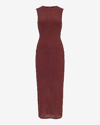 Textured Knit Crew Neck Sleeveless Midi Sheath Dress