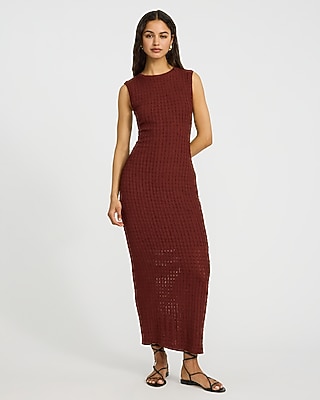 Textured Knit Crew Neck Sleeveless Midi Sheath Dress