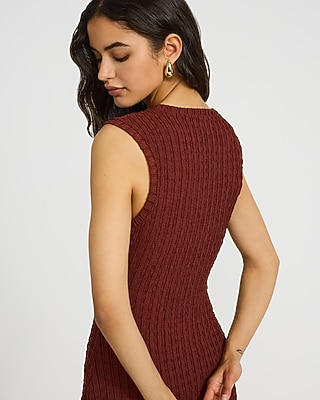 Textured Knit Crew Neck Sleeveless Midi Sheath Dress