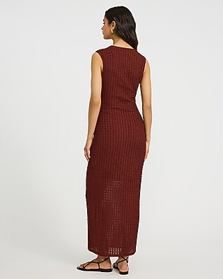 Textured Knit Crew Neck Sleeveless Midi Sheath Dress