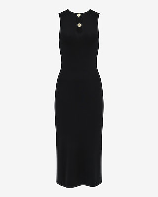 Ribbed Knit Gold Hardware Cutout Midi Sheath Dress | Express