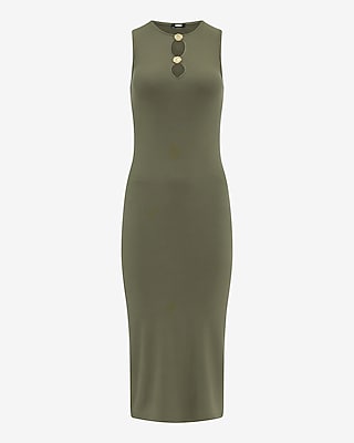 Ribbed Knit Gold Hardware Cutout Midi Sheath Dress